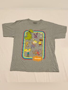 Nickelodeon 90s Retro Cartoon Characters T-Shirt L Rugrats Hey Arnold CatDog